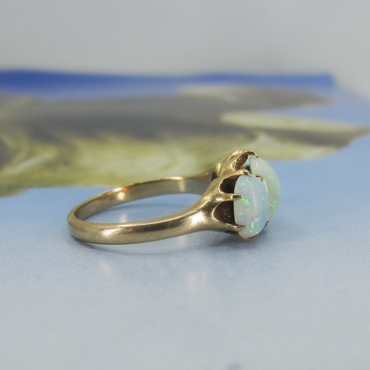 SOLD--Victorian Three Opal Ring 14k c. 1880