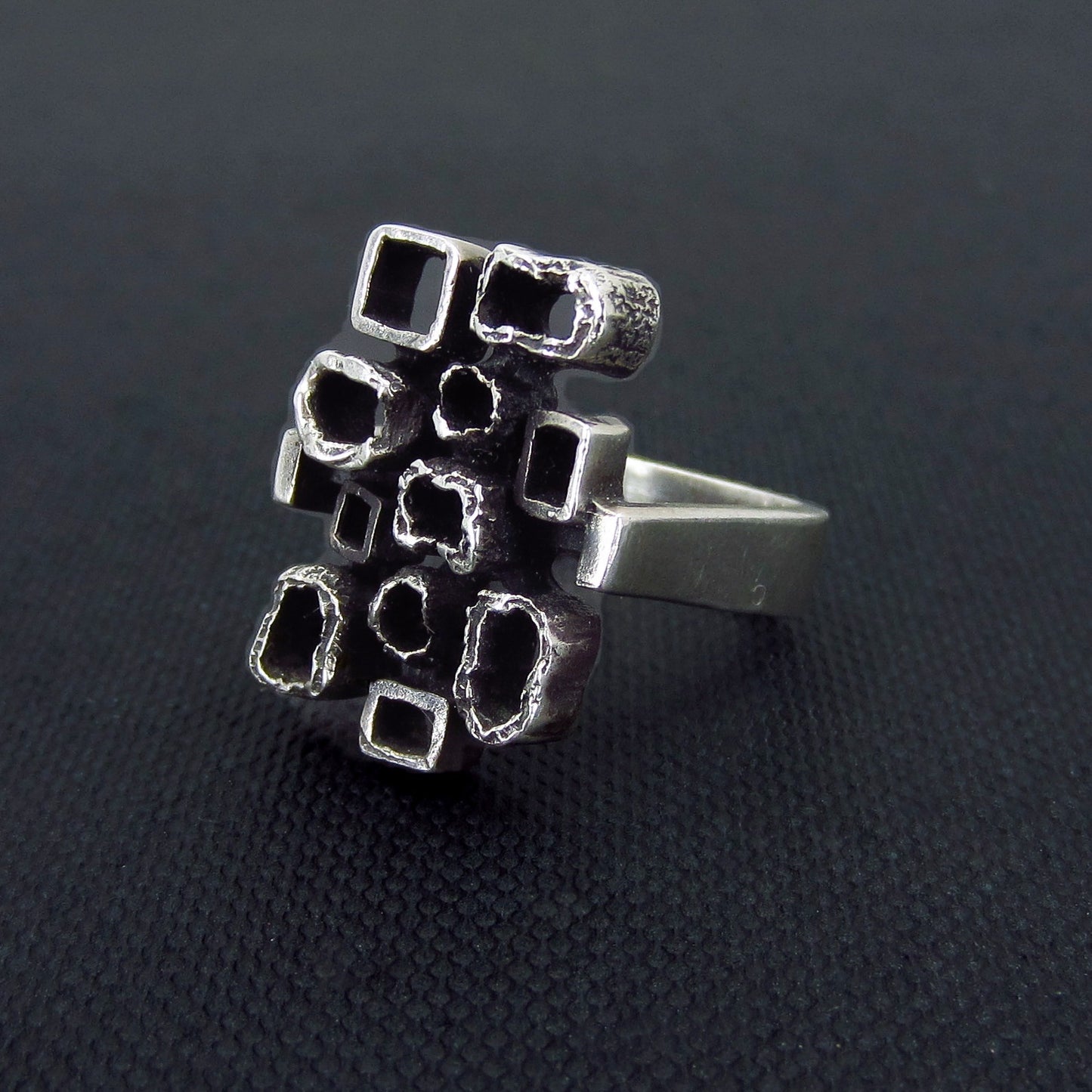 Mid-Century Brutalist Squares Ring 835 Silver c. 1960