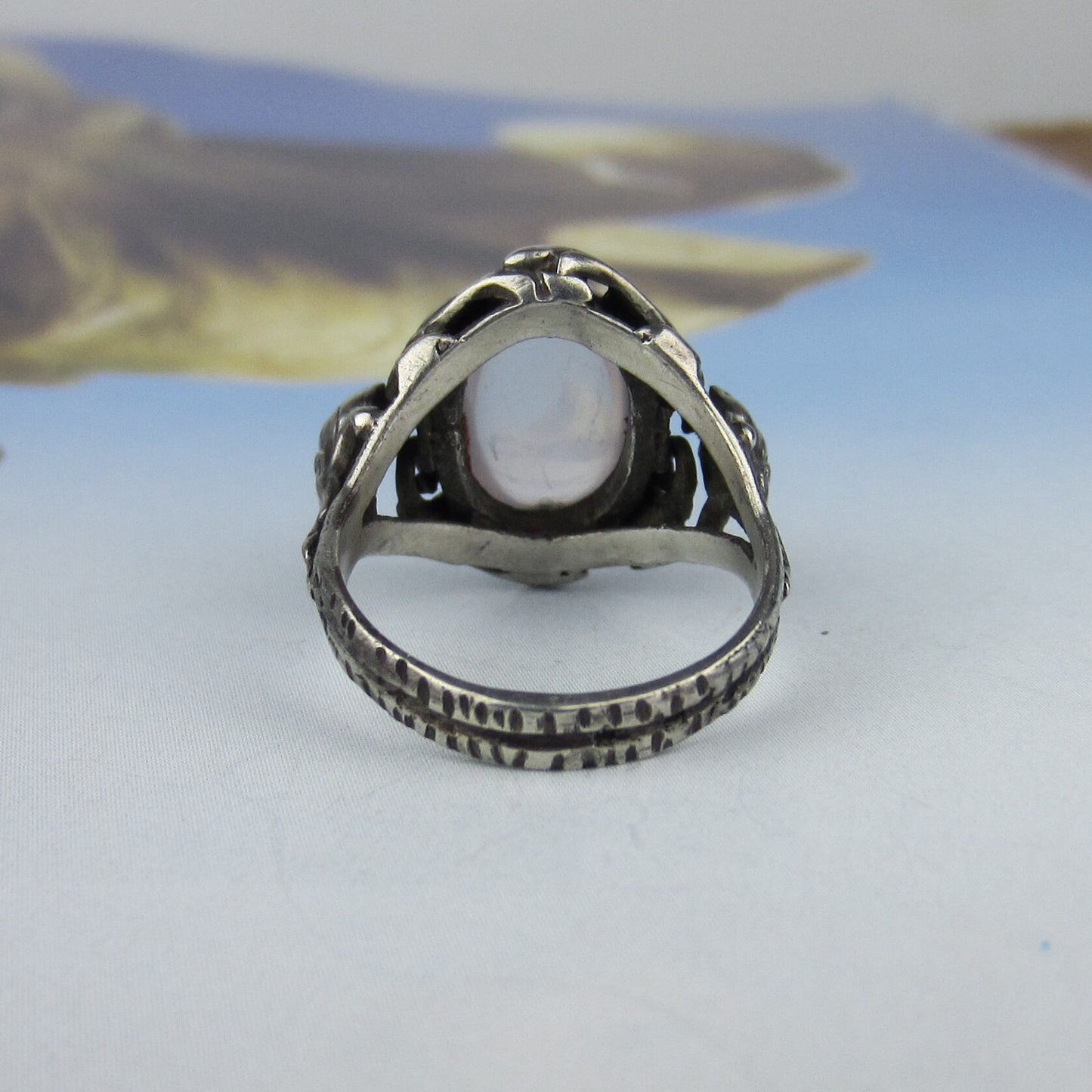 SOLD--Arts and Crafts Moonstone Ring Sterling c. 1900