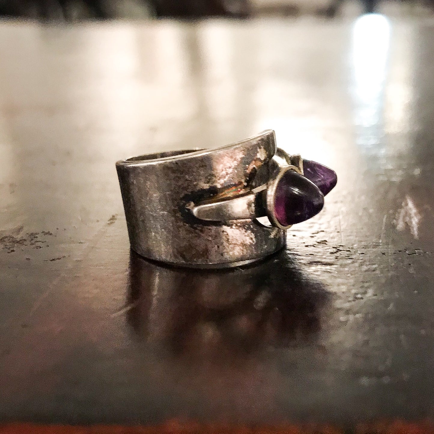 SOLD--Modernist David Andersen Amethyst Bullet Cabochon Ring Sterling, Norway c. 1969