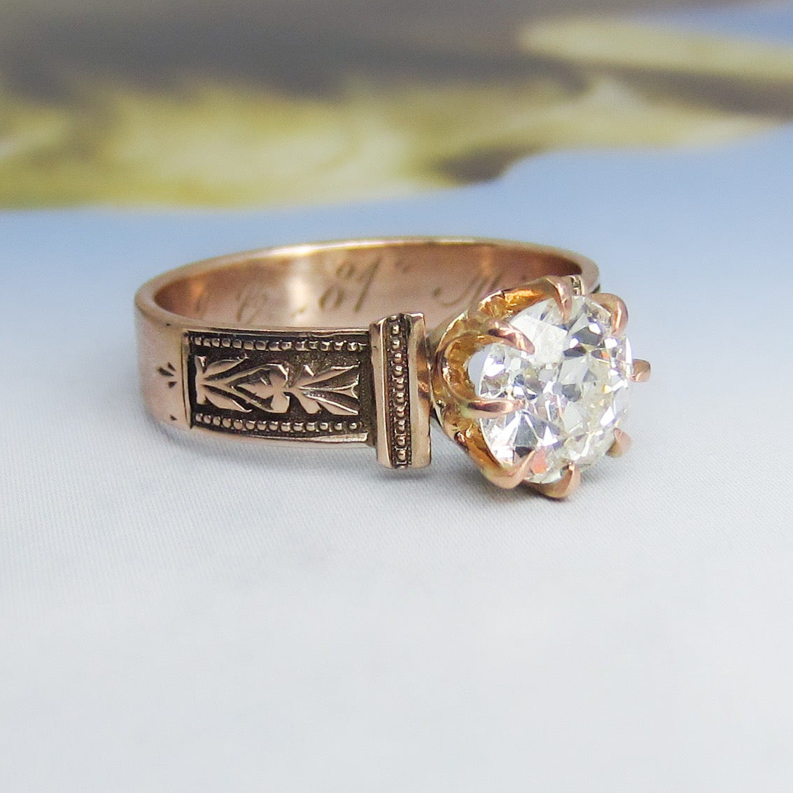 SOLD--Victorian Old European 1.18ct Diamond Engagement Ring 14k c. 1881