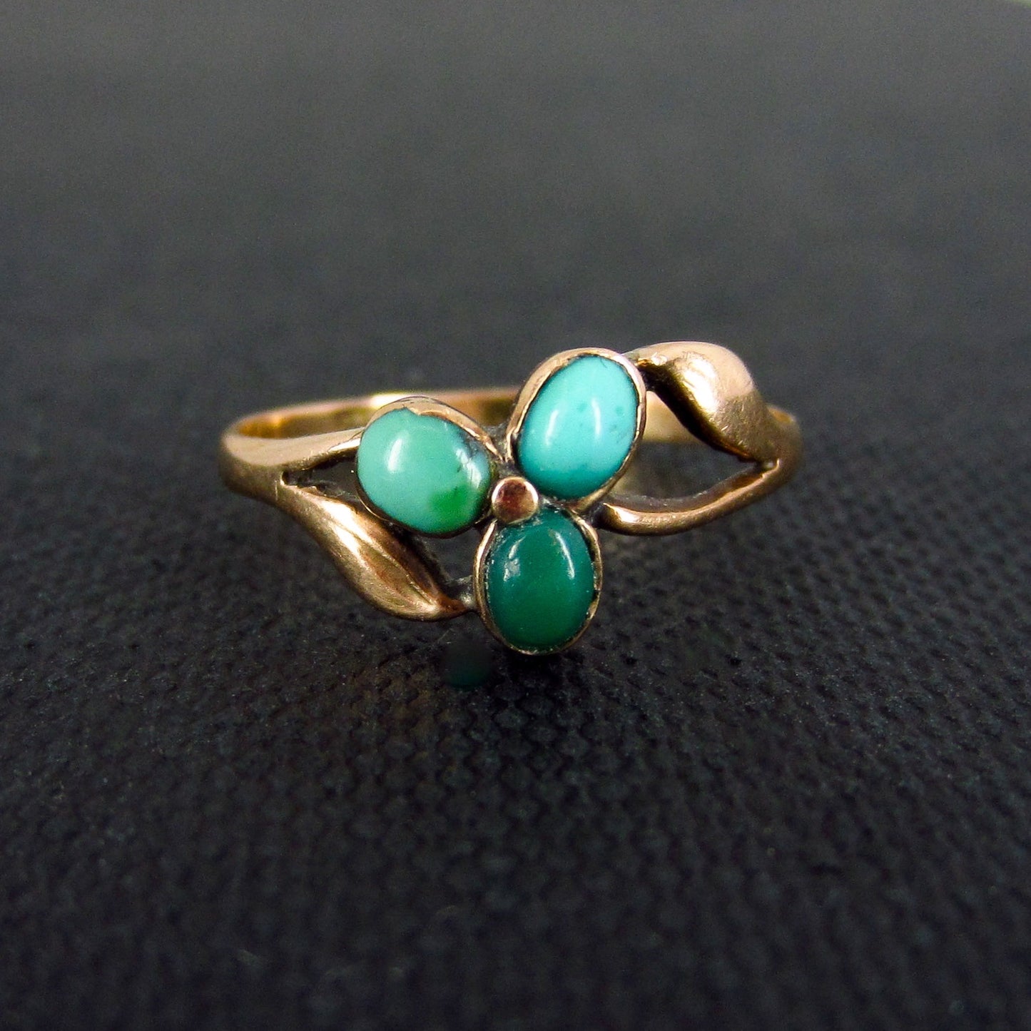 SOLD--Victorian Turquoise Flower Ring 14k c. 1890