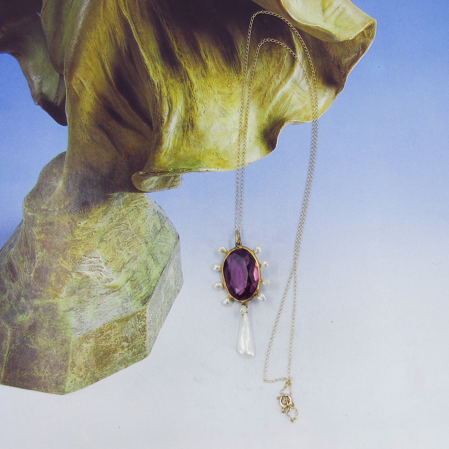 SOLD-Edwardian Amethyst and Pearl Pendant 14k c. 1900