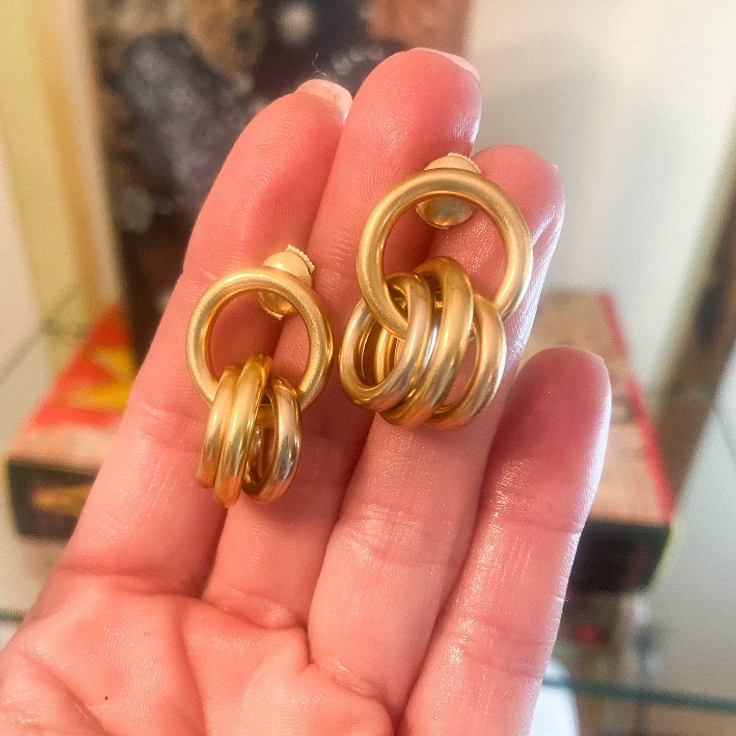 Vintage Tri-Gold Hoop Earrings 18k c. 1980