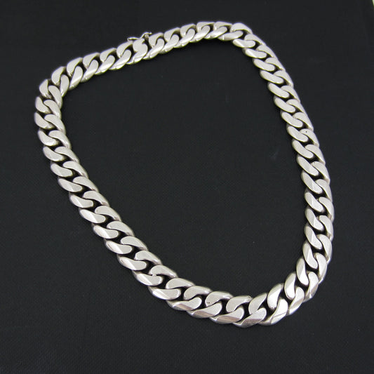 SOLD--Vintage Heavy Flat Curb Link Chain Sterling, Italy c. 1980