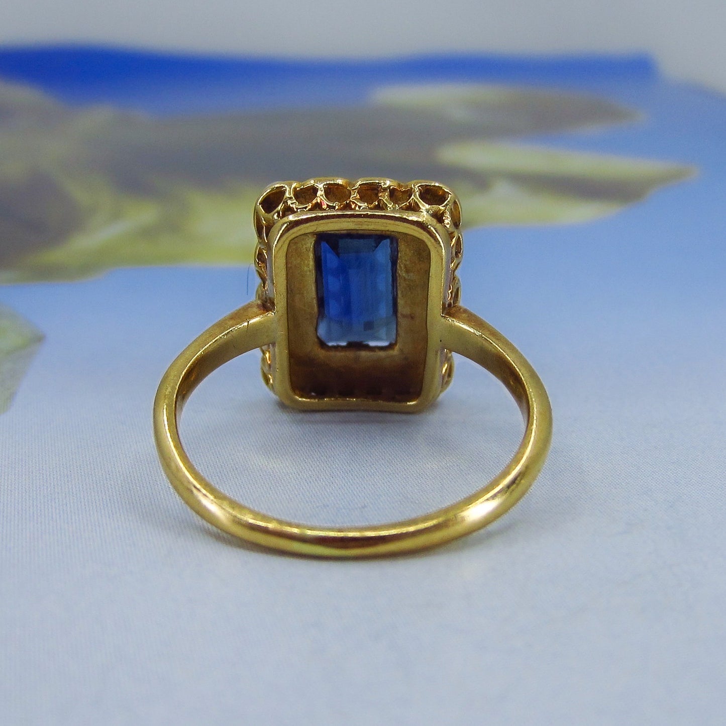 SOLD--Vintage Sapphire and Pearl Ring 18k c. 1960