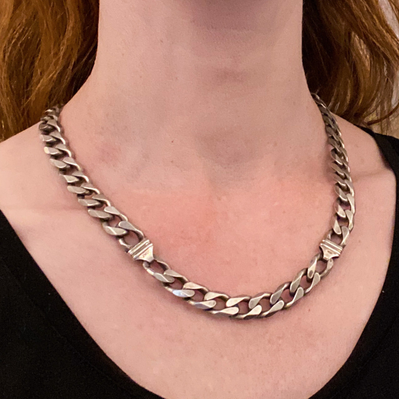 SOLD--Heavy Unisex Flat Curb Link Chain Sterling c. 1980