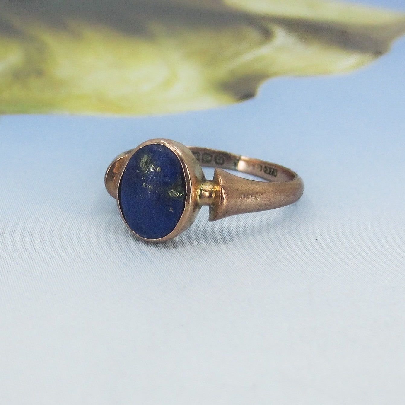 SOLD--Victorian Bezel Set Lapis Ring 9ct, British c. 1894