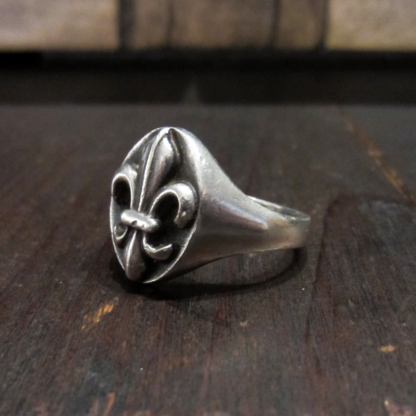 SOLD--Vintage Fleur de Lis Signet Ring Sterling, French Hallmarks