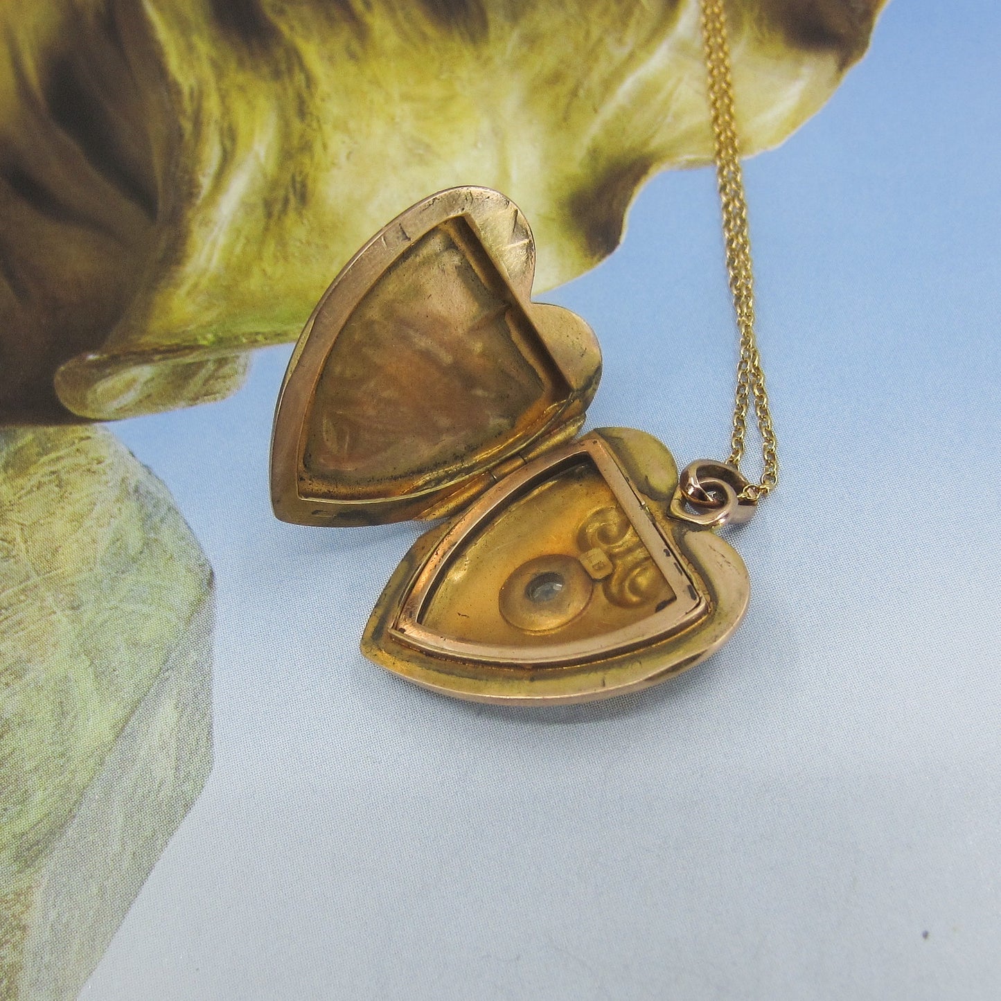 SOLD--Victorian Old Mine Diamond Heart Locket 14k c. 1900