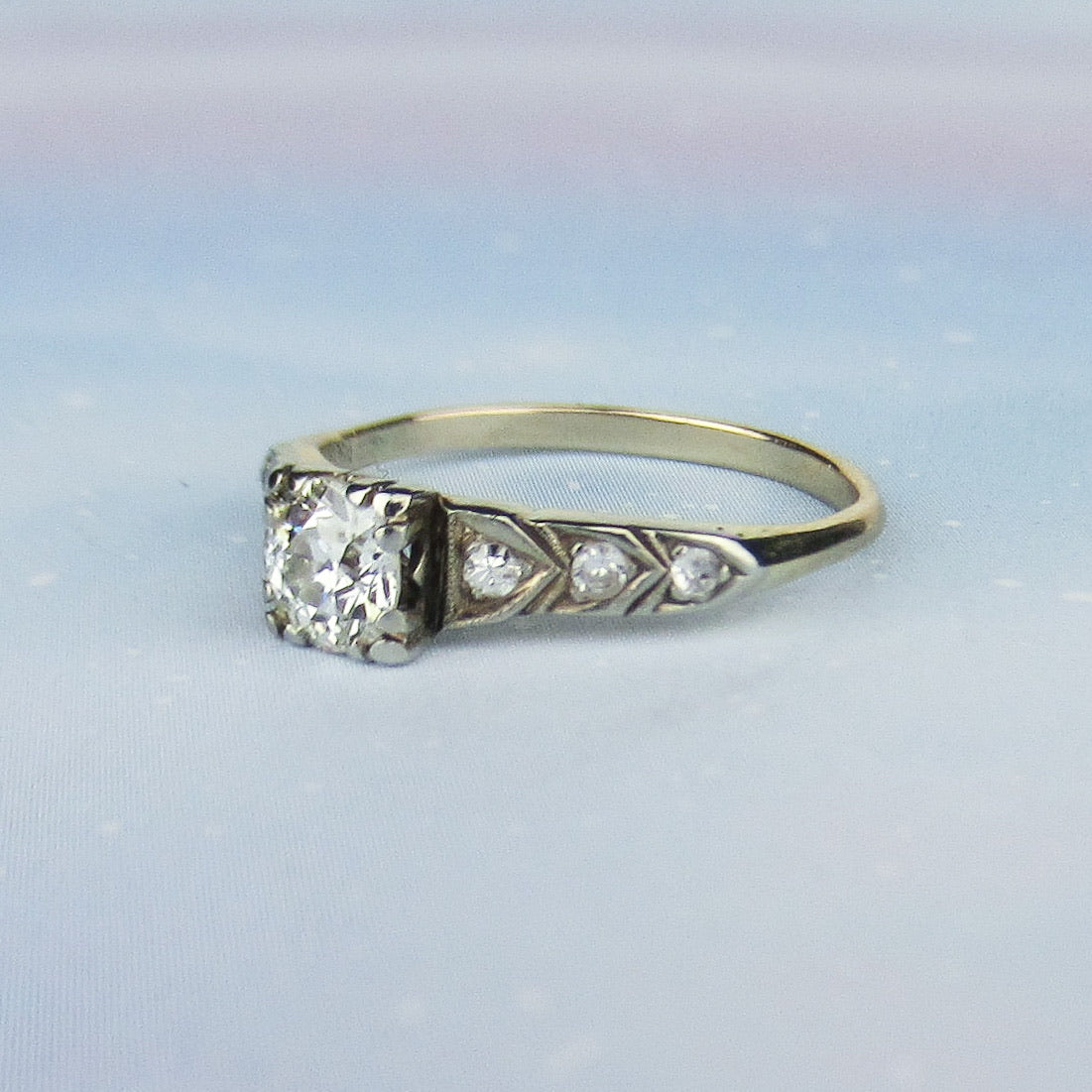 SOLD-Art Deco Old European .63ct Engagement Ring 14k c. 1930