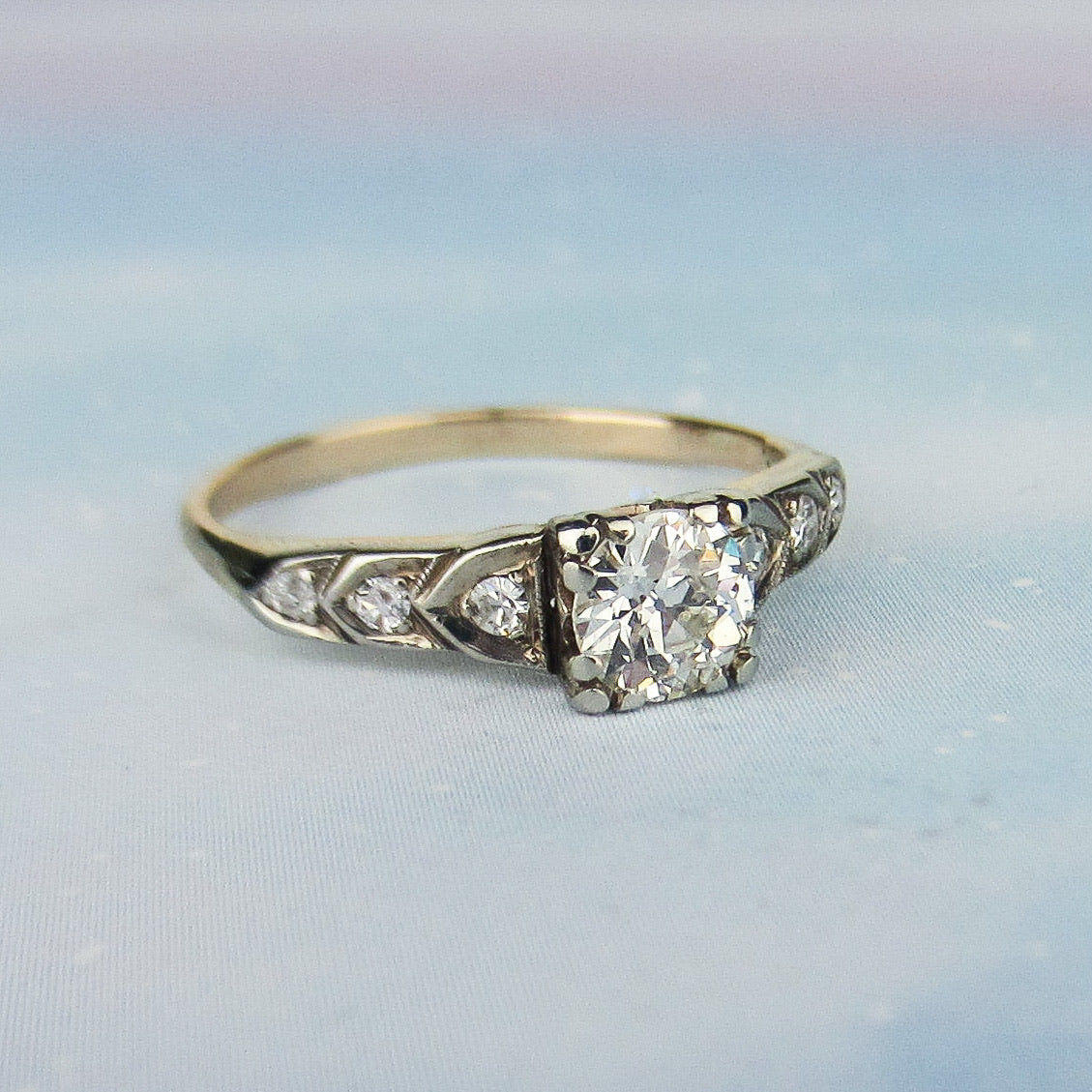 SOLD-Art Deco Old European .63ct Engagement Ring 14k c. 1930