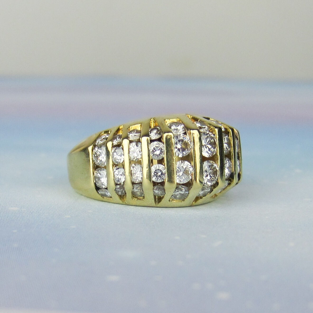 SOLD--Vintage Chunky Channel Set Diamond Ring 18k c. 1990