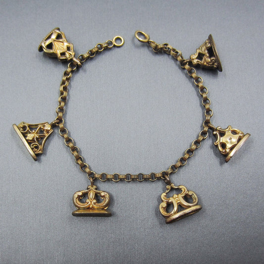 SOLD-Antique Seal Fob Charm Bracelet Gold-Filled c. 1900