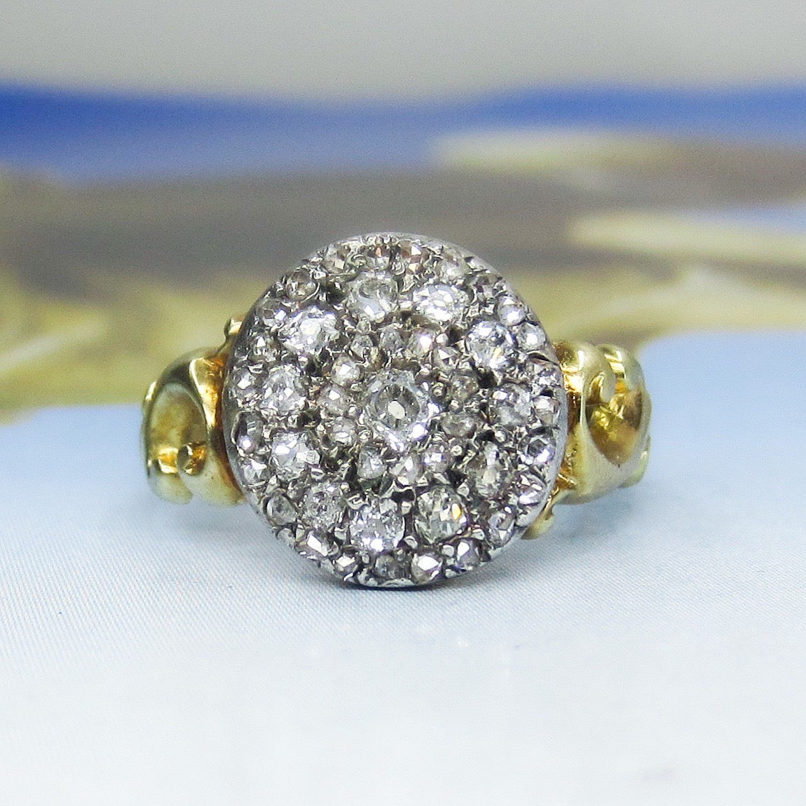 SOLD--Victorian Diamond Cluster Ring Silver/18k c. 1890