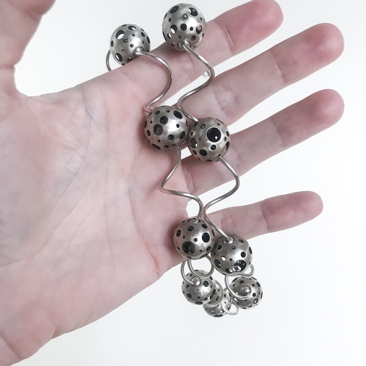 SOLD Post Modern Polka Dot Orbs Necklace Sterling c. 1990