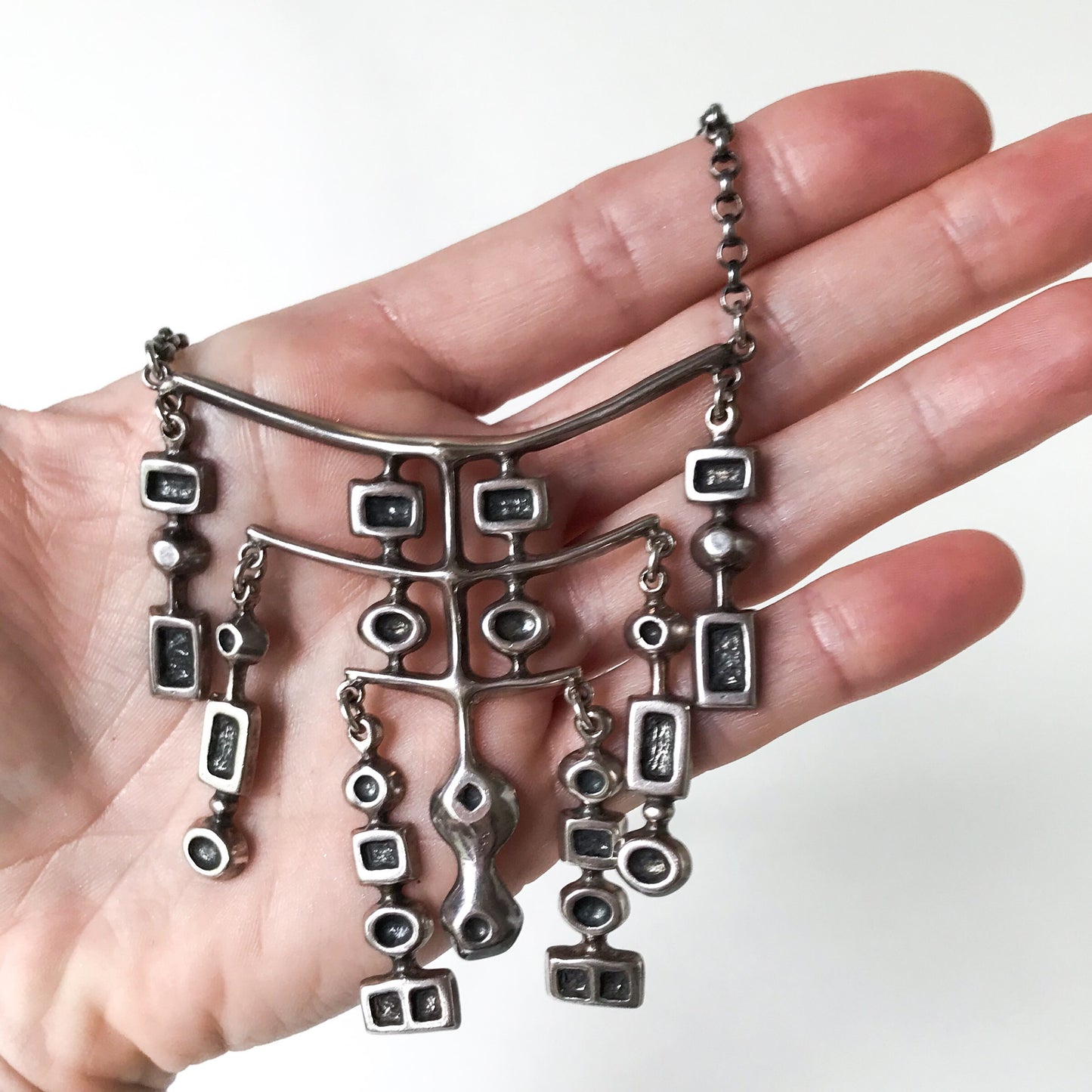 SOLD--Modernist Unn Tangerud Necklace Sterling Silver, David Andersen Norway c. 1960