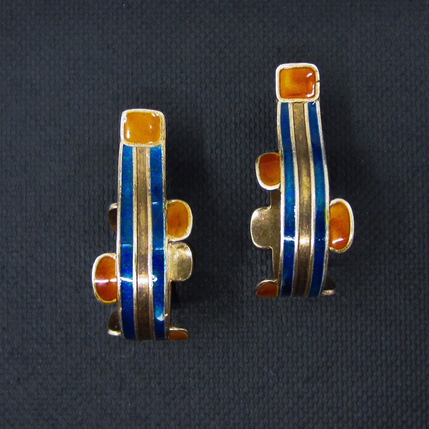 SOLD Enamel Hoop Earrings Git Sterling c. 1970