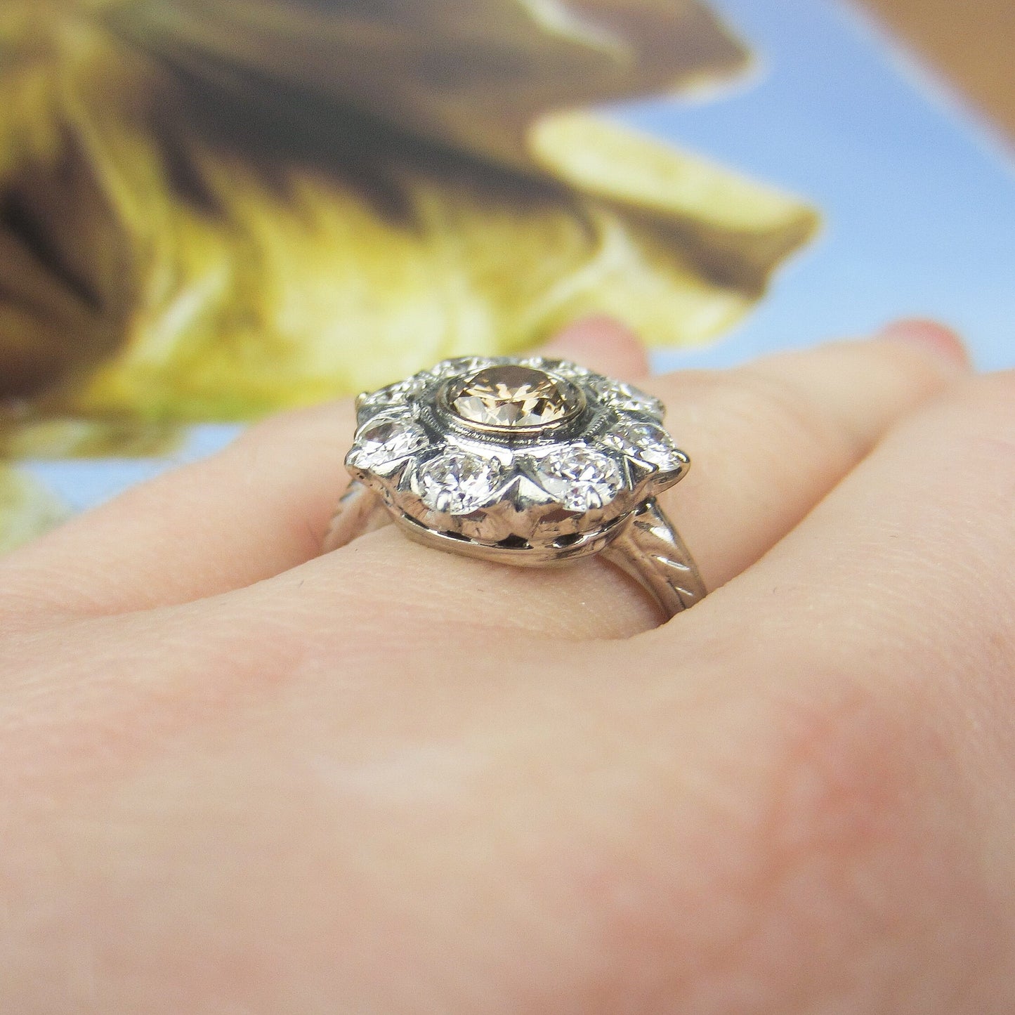 SOLD--Art Deco Old Cut Diamond 1.85ctw Cluster Ring 14k c. 1940