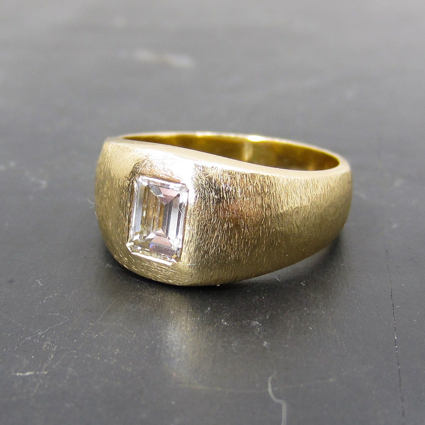 SOLD-Vintage Emerald Cut Diamond .83ct Signet Ring 14k c. 1970
