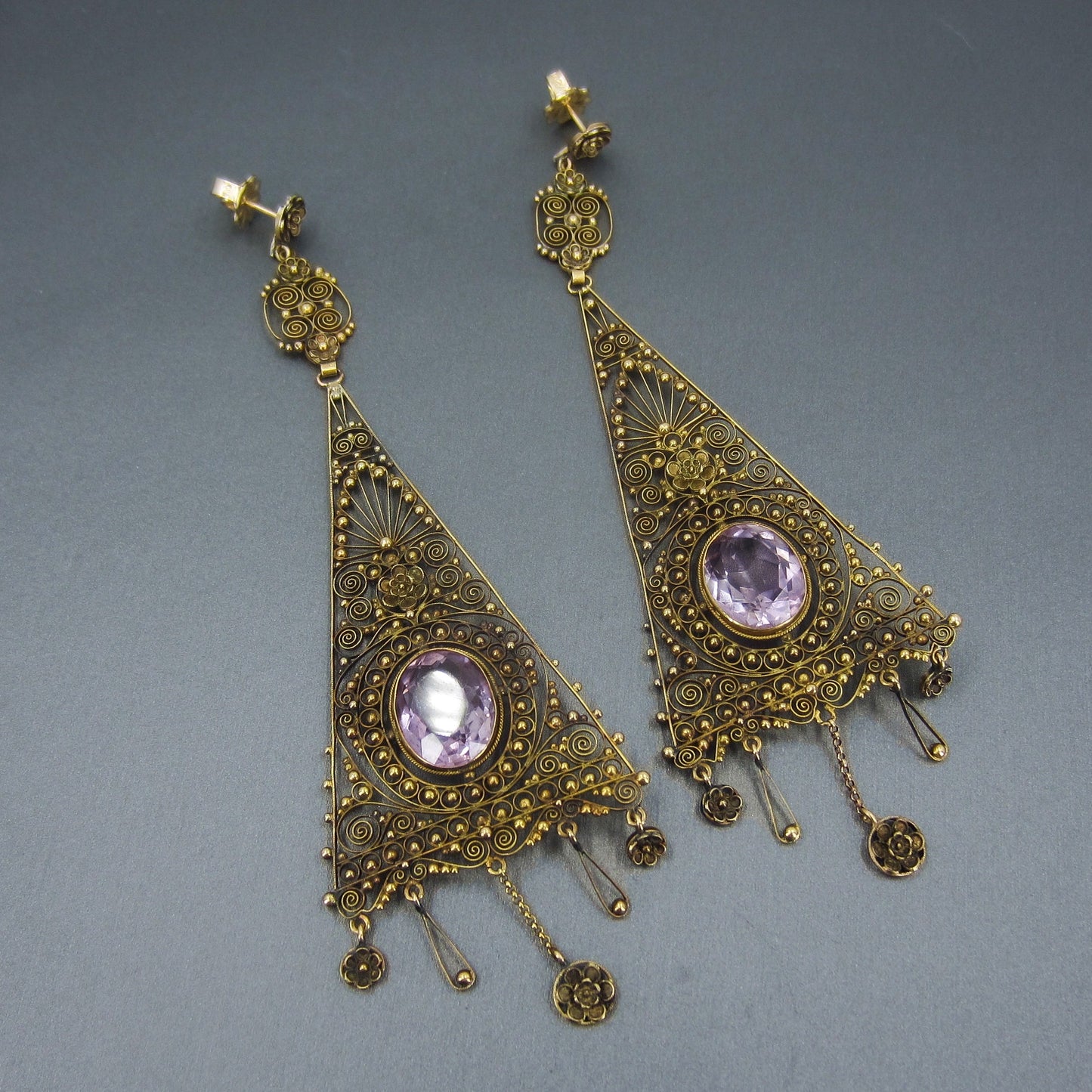 SOLD--Victorian HUGE Amethyst Cannetille Earrings c. 1900