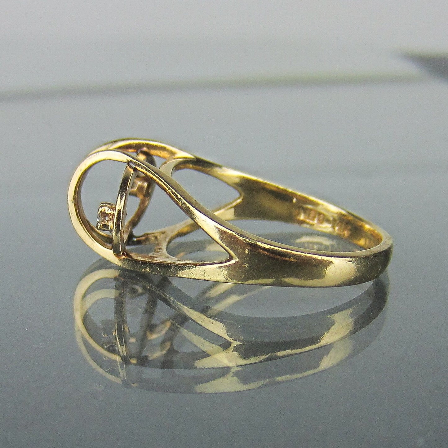 SOLD--Modernist Diamond Sculptural Ring 14k c. 1960