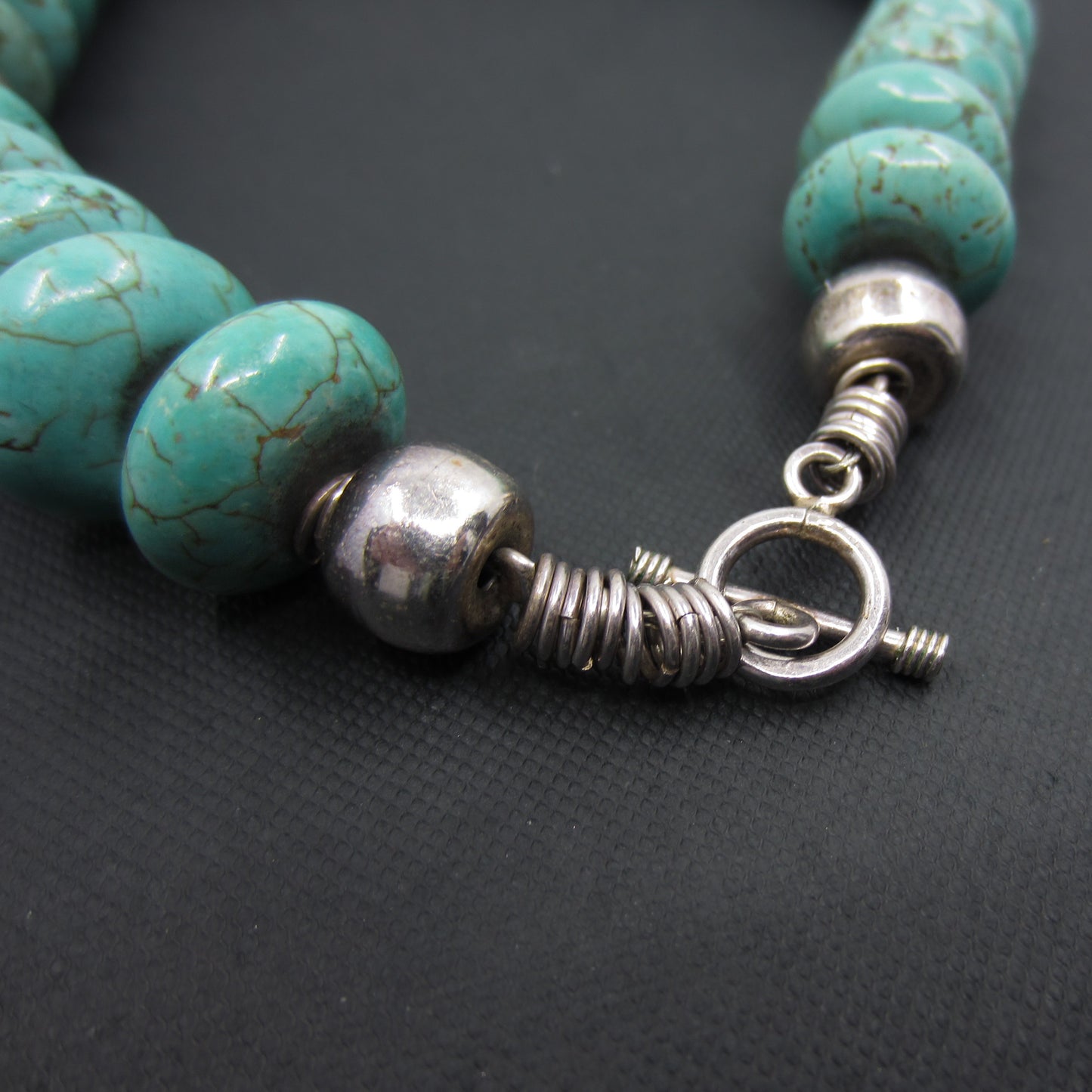 Vintage Chunky Turquoise Bead Necklace Sterling c 1980