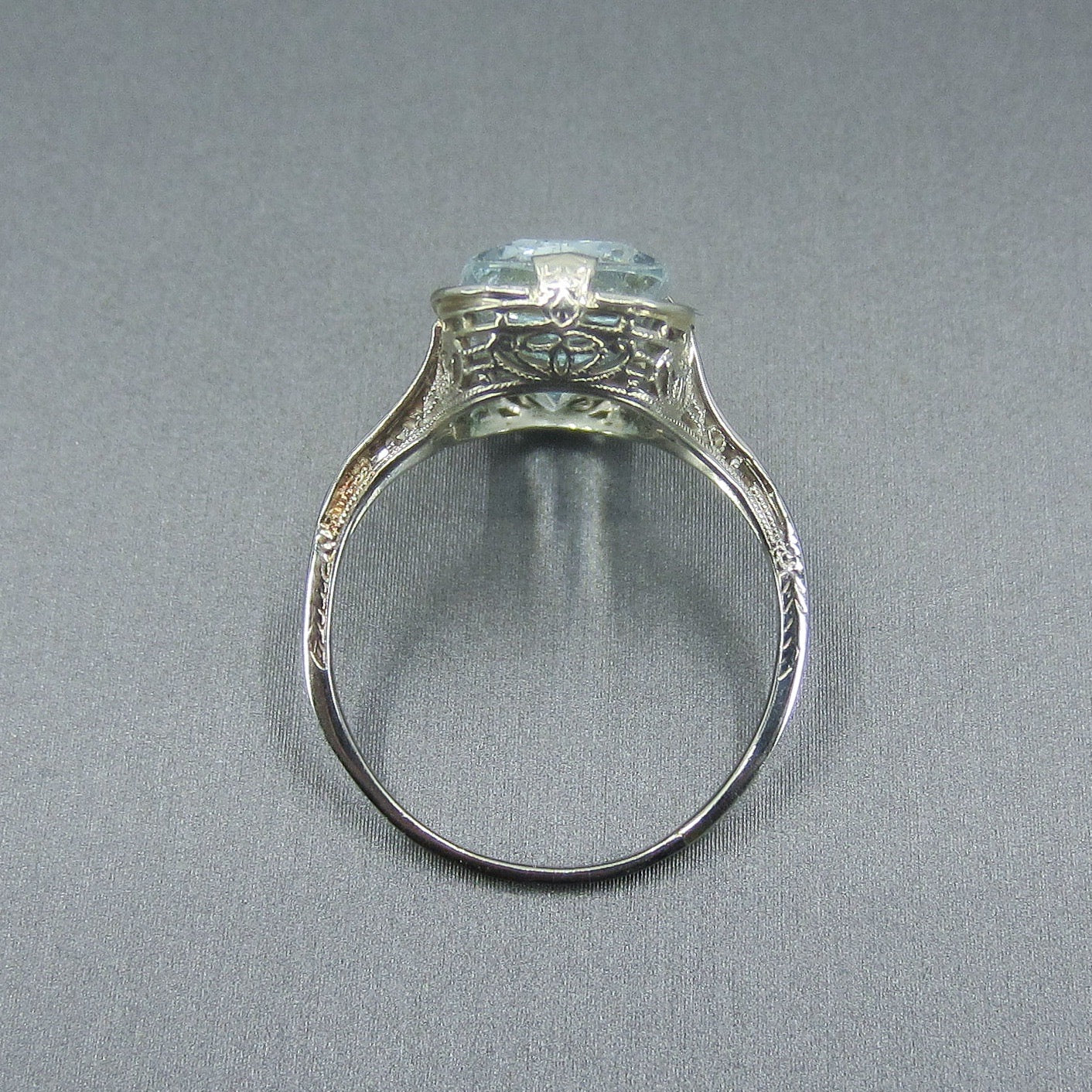 SOLD—Art Deco Aquamarine Filigree Ring 18k c. 1920