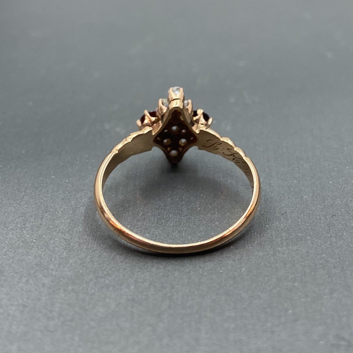 SOLD—Victorian Rose Cut Diamond and Garnet Ring 14k c. 1880