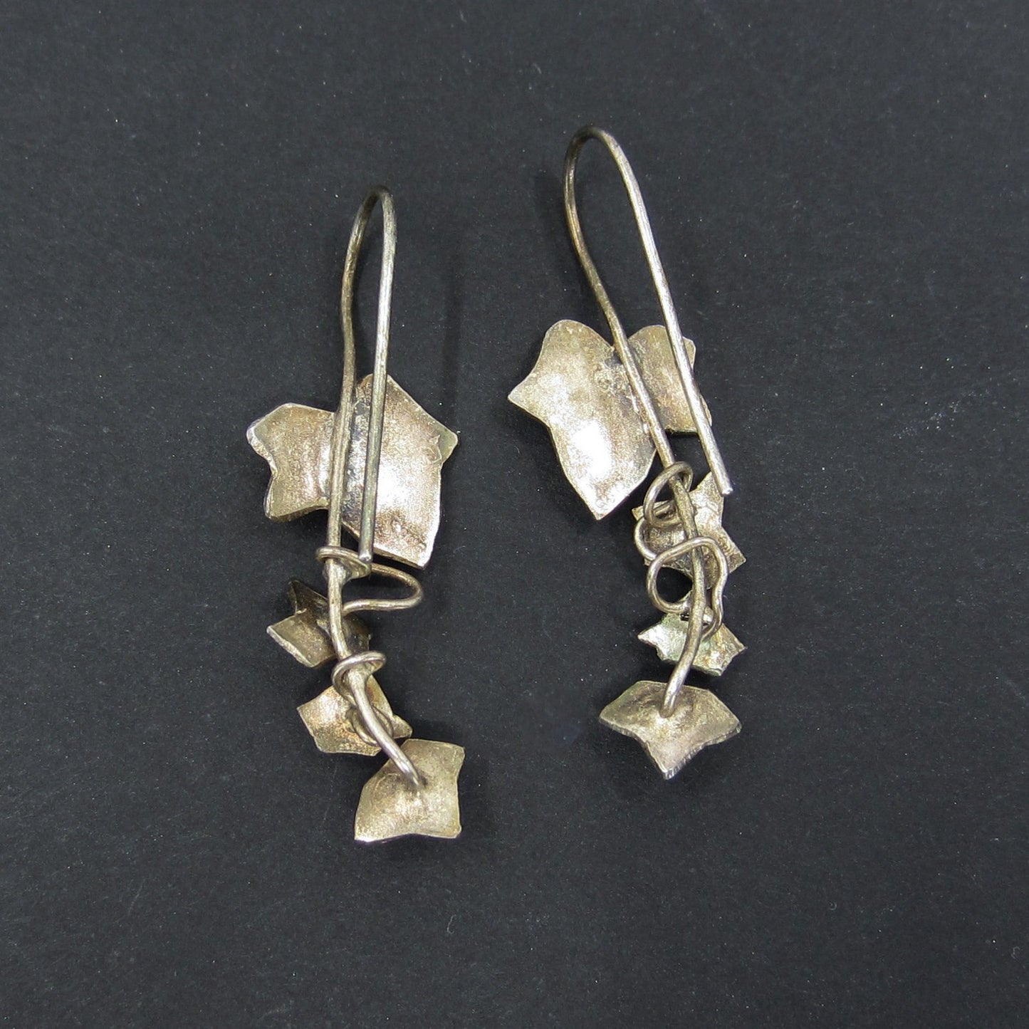 SOLD-Vintage Scandinavian Enamel Ivy Earrings Gilt Sterling c. 1970