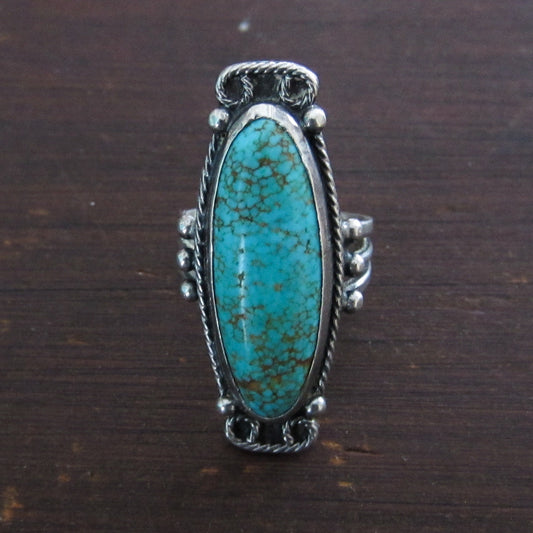Vintage Turquoise Navette Ring Sterling c. 1970