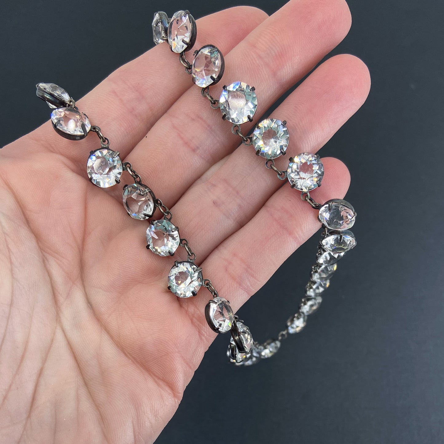 Art Deco Crystal Collar Necklace Sterling c. 1939