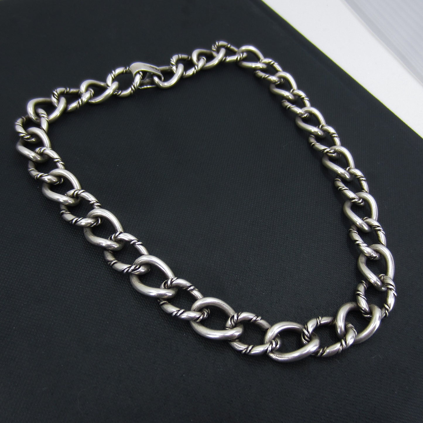 SOLD--MidCentury Georg Jensen USA Heavy Textured Link Chain Sterling c. 1960