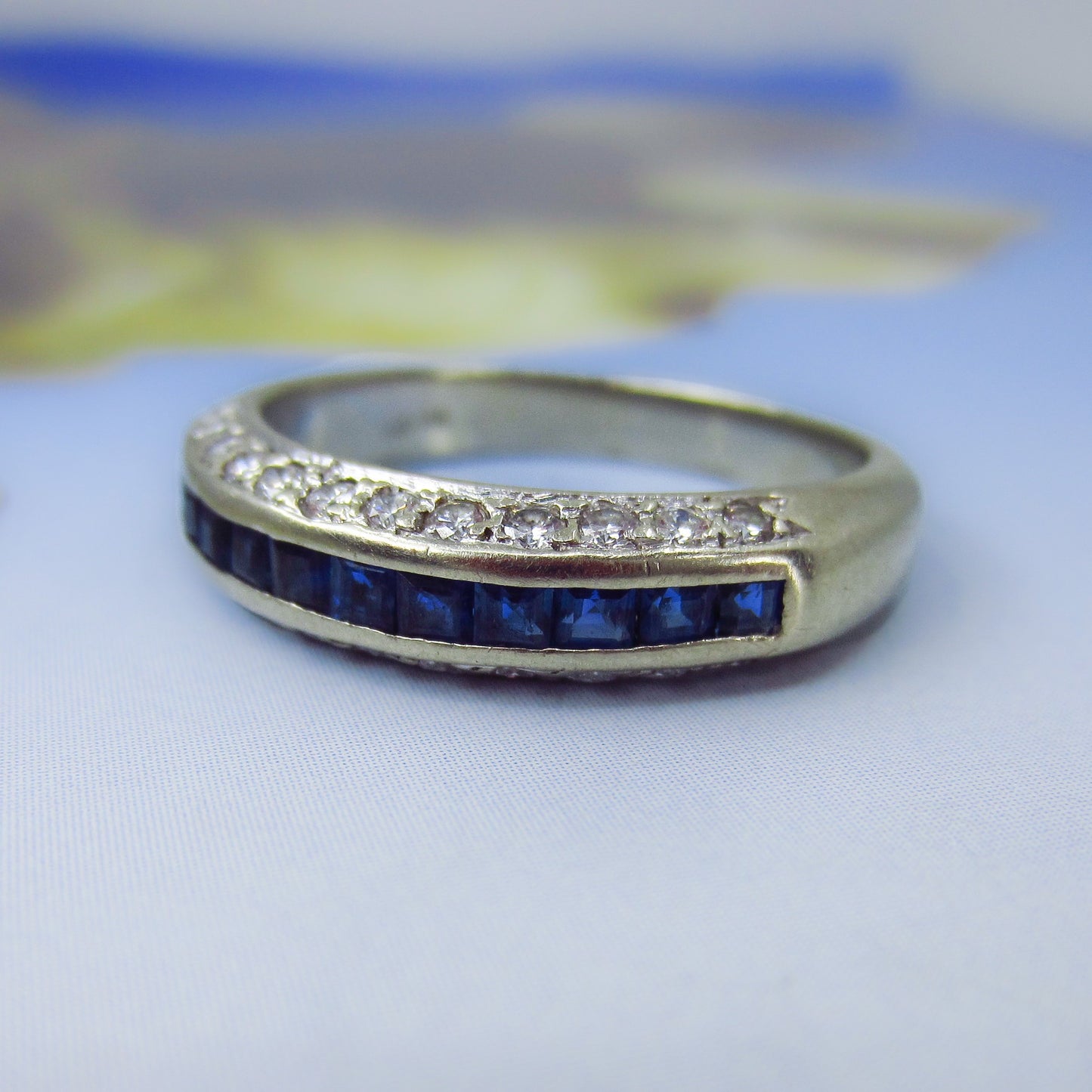 SOLD—Late Art Deco Sapphire and Diamond Band 14k c. 1940