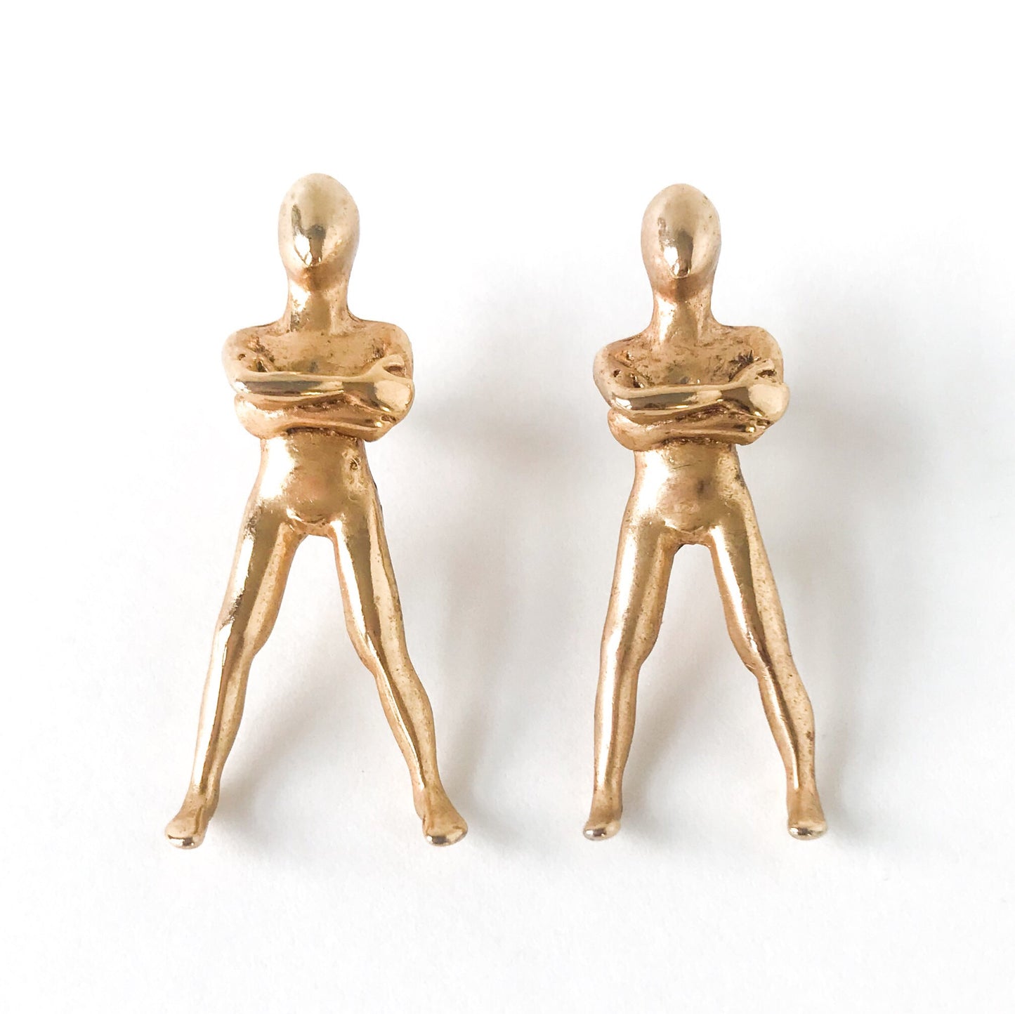 SOLD-Post Modern Large Figural Earrings Gold Plate c. 1980s