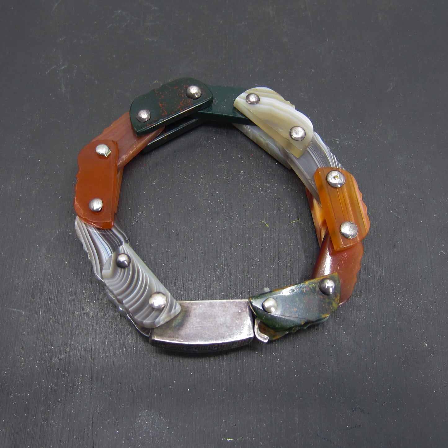 SOLD-Victorian Scottish Agate Bracelet Sterling c. 1880