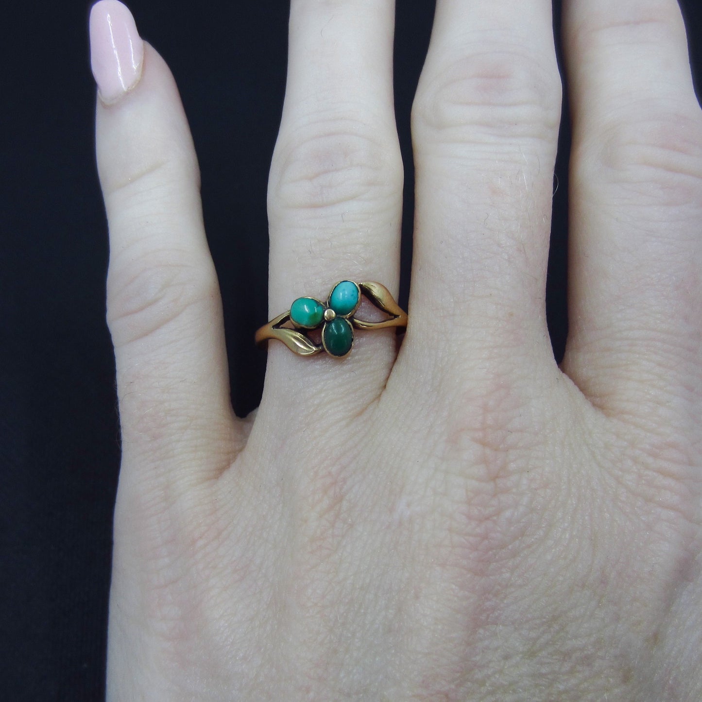 SOLD--Victorian Turquoise Flower Ring 14k c. 1890