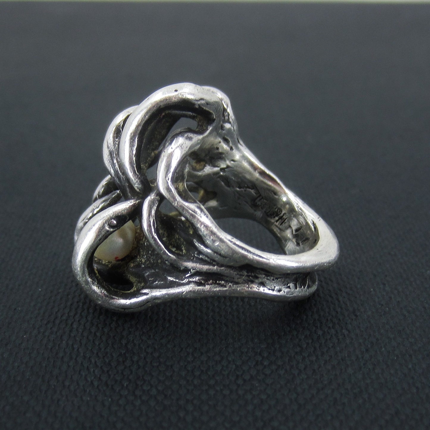 SOLD--Modernist Pearl Sculptural Ring Sterling, Eben Haskell c. 1970