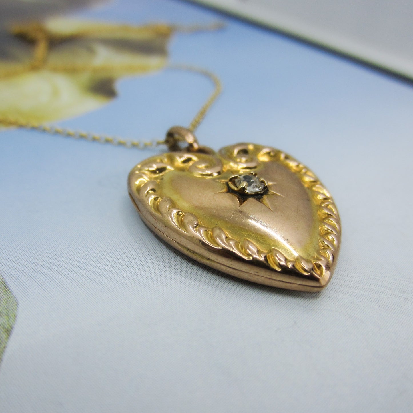 SOLD--Victorian Old Mine Diamond Heart Locket 14k c. 1900