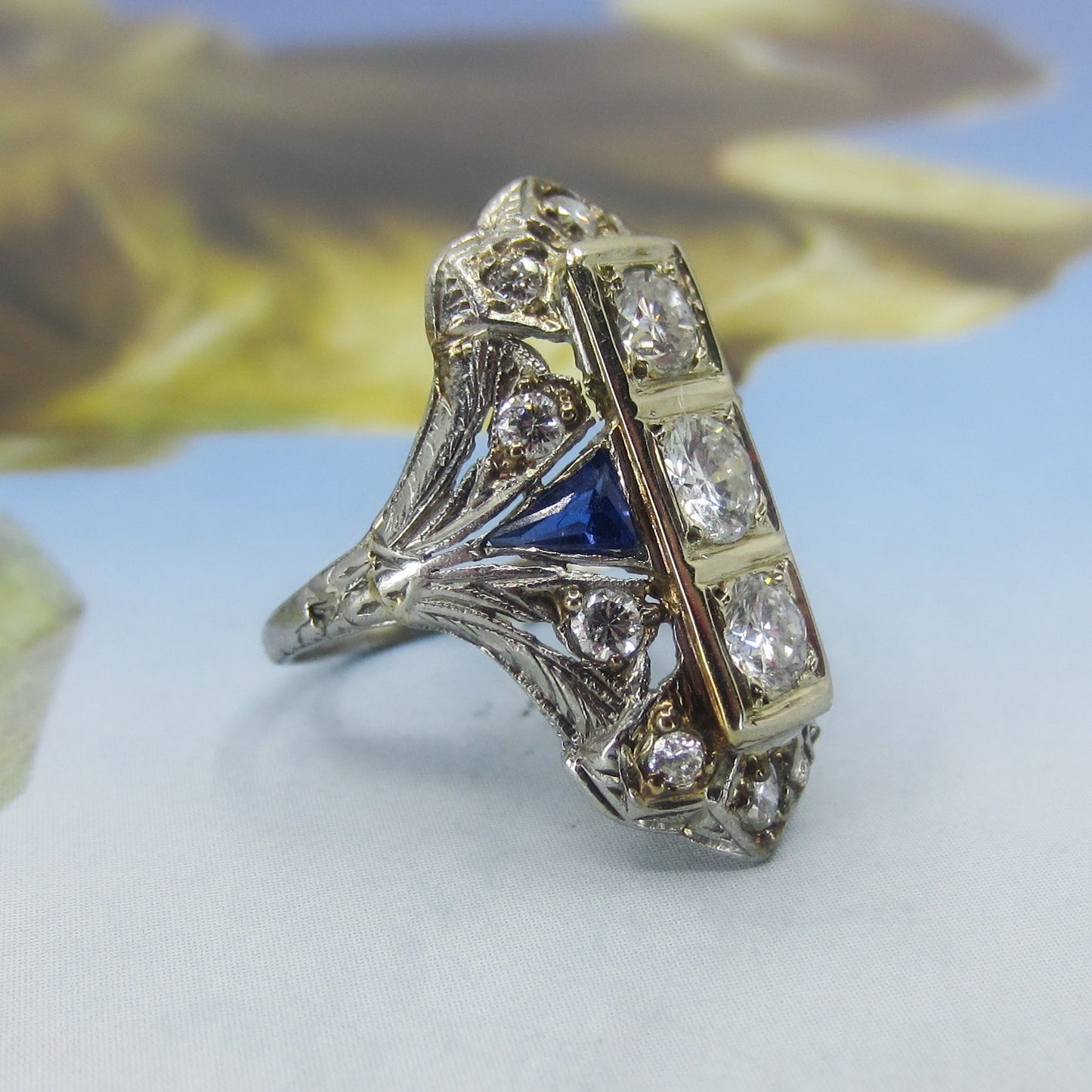 Art Deco Diamond Dinner Ring Platinum and 14k c. 1930