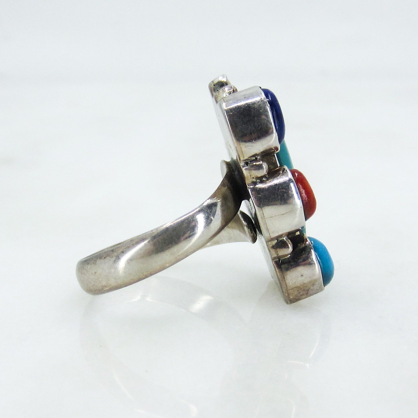 Vintage Big Turquoise, Spiny Oyster and Lapis Ring Sterling c. 1990