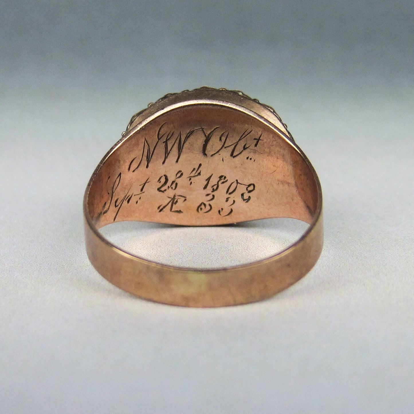 SOLD--Georgian Jet "M" Mourning Ring 12k c. 1808