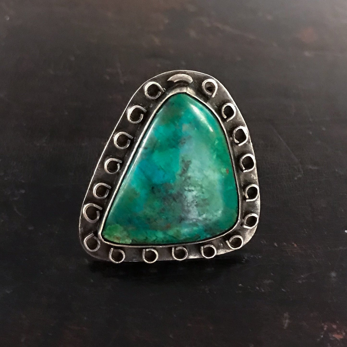 Vintage Big Handmade Turquoise Ring Sterling c. 1960