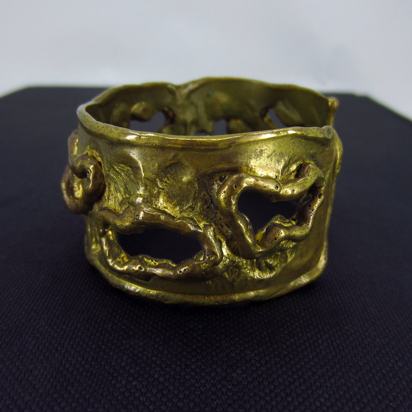 SOLD--Mid-Century Brutalist Gilt Brass Cuff c. 1960