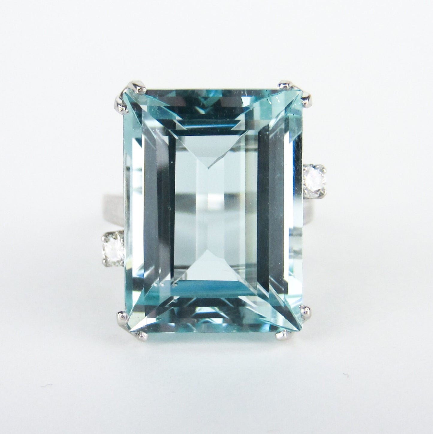 SOLD--Vintage Aquamarine and Diamond Ring 14k c. 1960