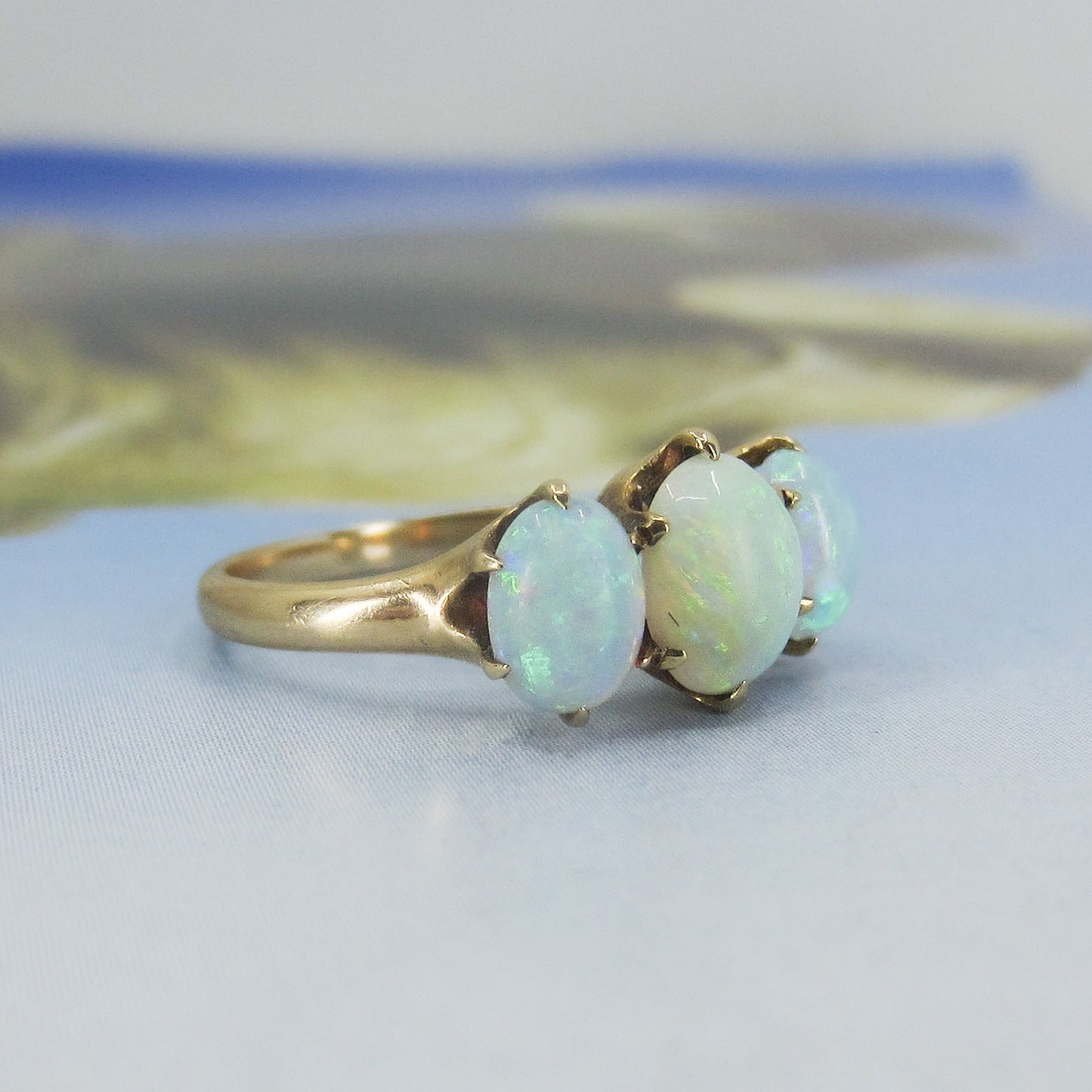 SOLD--Victorian Three Opal Ring 14k c. 1880