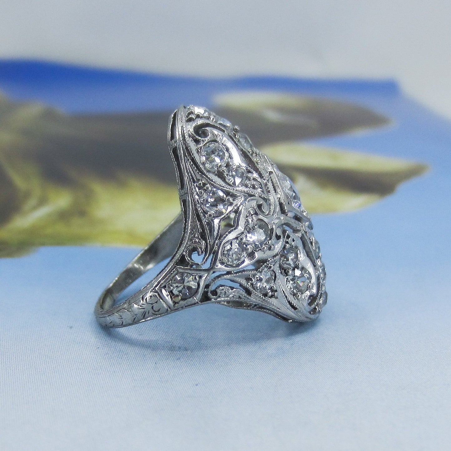 Art Deco Exquisite Diamond Dinner Ring Platinum c. 1920