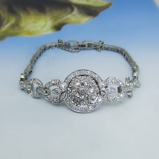 SOLD--Art Deco Diamond Cluster Bracelet Platinum c. 1930