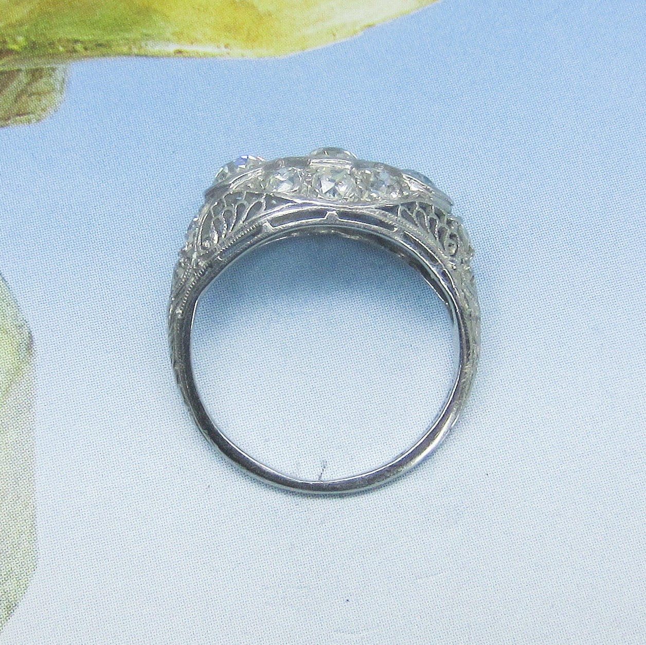 Art Deco Old Mine Diamond 1.62ctw Filigree Ring Platinum c. 1930