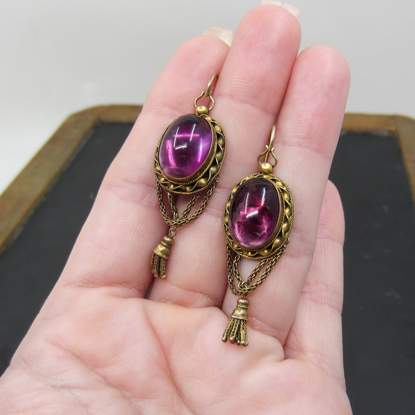 SOLD--Victorian Amethyst Locket Earrings 18k c. 1870